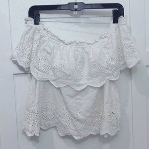 American Eagle AE White Embroidered Off the shoulder Top Size XS Extra Small